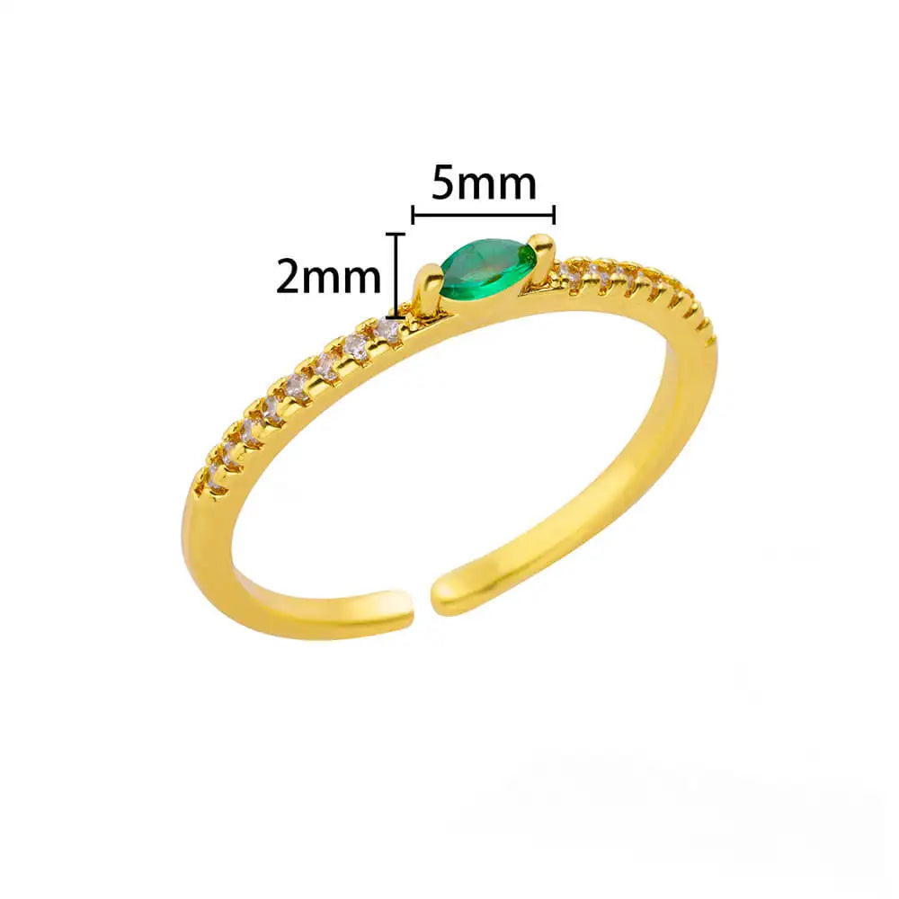 Mini Zircon Green Rings For Women Stainless Steel Gold Color Adjustable Finger Ring Engagement Wedding Christmas Jewelry Gift