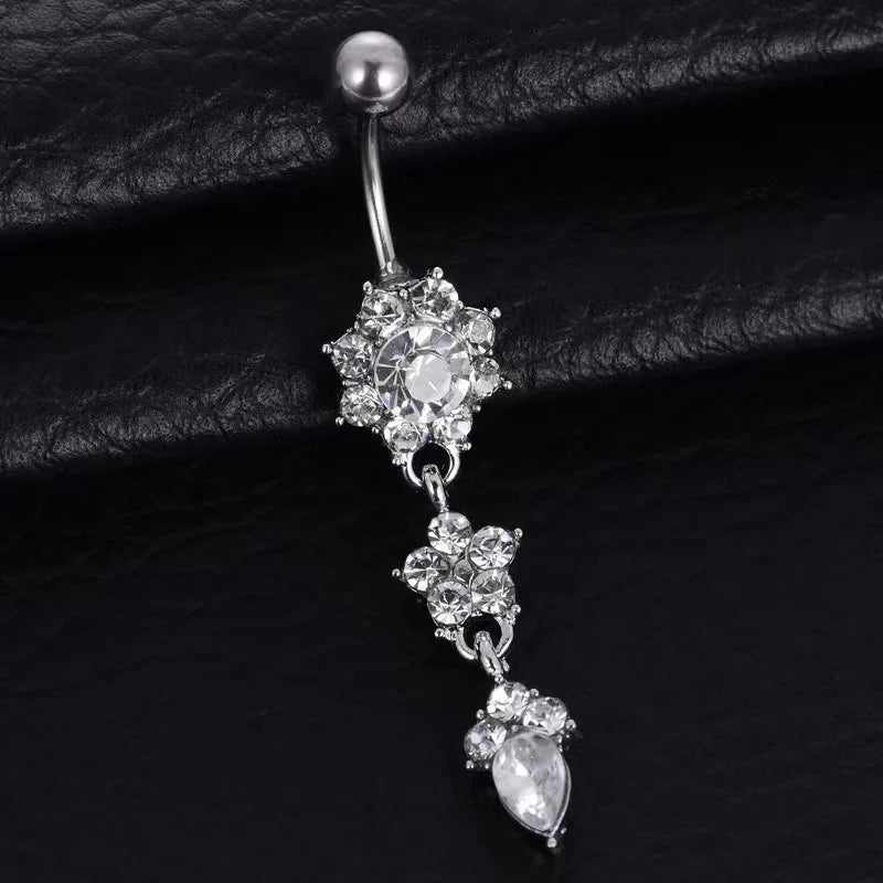 1Pc Stainless Steel Crystal Zircon Belly Button Rings, Piercing Women Navel Fashion Body Jewelries
