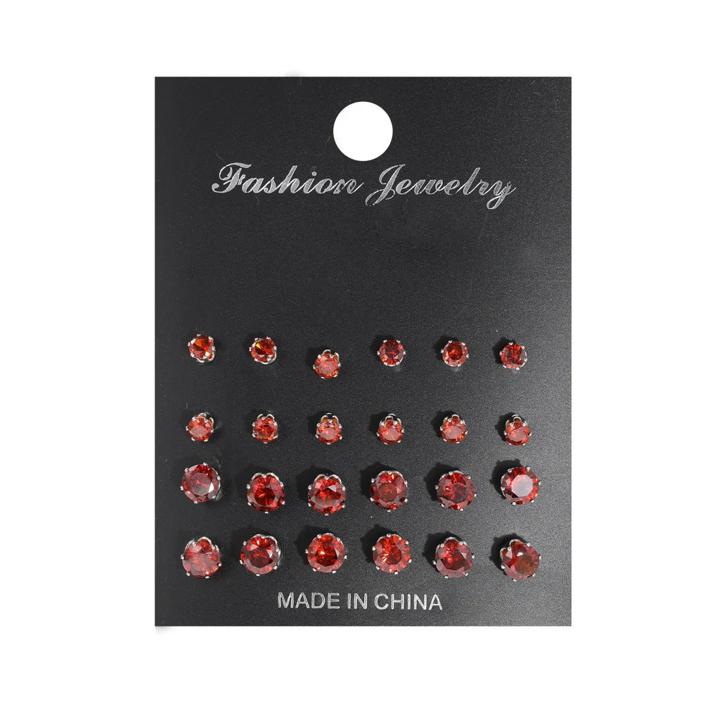 12 Pcs Zircon Earrings Set Briliant Shiny Stud Earrings for Women Simple Pearl Irregular Trendy Jewerly Accessories 2024 New