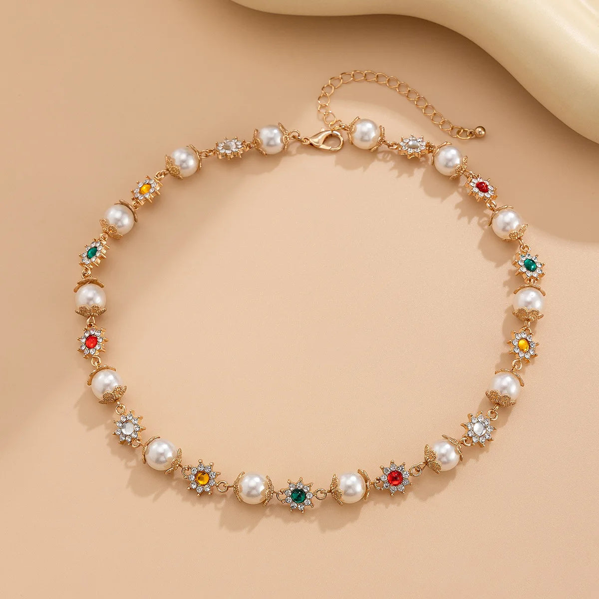 IFYOUOO Luxury Shinny Colorful Rhinestone Short Necklace Women Imitation Pearl Choker Jewelry Collar Wed Bridal Goth