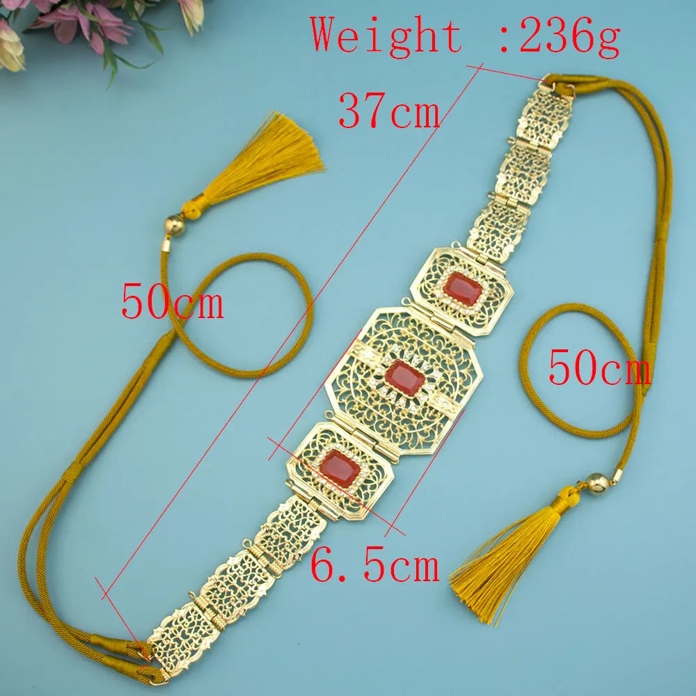 Sunspicems Gold Color Morocco Caftan Belt Hand Rope Chain Tassels Arabic Women Wedding Jewelry Bridal Dress Charm Waist Bijoux