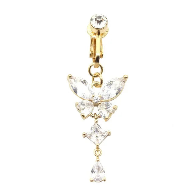 Fashion Butterfly Fake Belly Button Piercing Fake Belly Piercing Clip on Umbilical Navel Faux Belly Cartilage Earring Clip