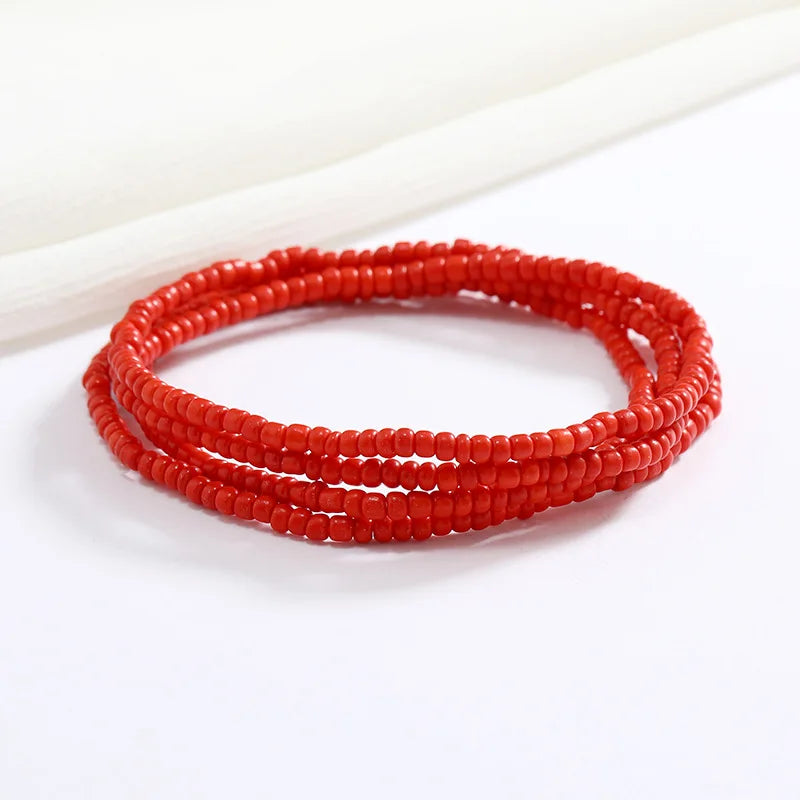 Women New Simple Fashion Hand Beaded Chain Glass Beaded Body Chain All-match Color Elastic Waist Chain BD7052