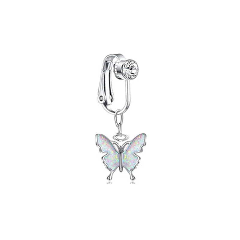 Faux Fake Belly Piercing Butterfly Leaves Dangling Long Fake Belly Button Pircing Clip On Umbilical Navel Cartilage Earring Clip