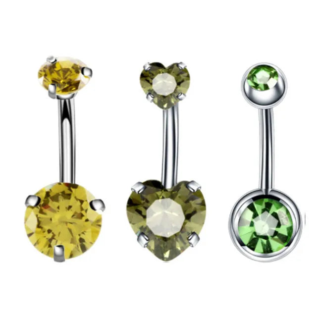 3PCS Heart Crystal Belly Button Piercing Jewelry Set Red Cz Navel Piercing Bulk Flower Belly Rings Pack Piercing Ombligo Lote