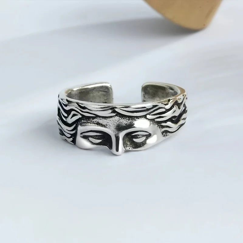 Rings For Men Creative Venus Mask Ring, Retro Thai Silver Relief With Adjustable Opening Ring Confessing Gift