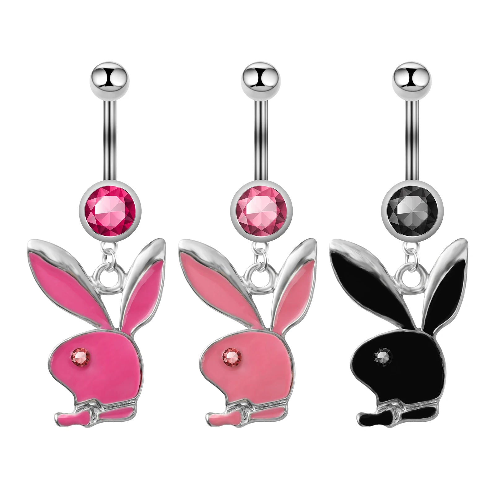 1pc Stainless Steel Belly Button Piercing Crystal Belly Button Ring Rabbit Pendant Gold Belly Button Ring Body Woman's Jewelry