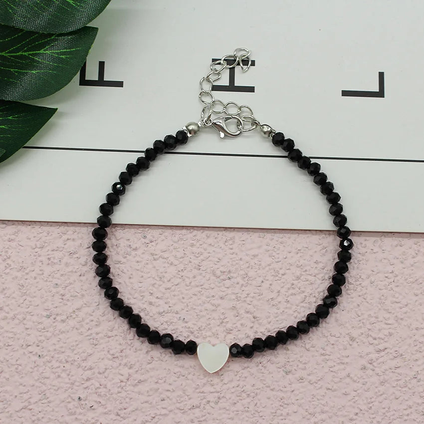 Women Beads Anklets Summer New Love Heart Charm Glass Crystal Leg Chain Anklet Bracelet  On Foot    Beach Bohemian Small Jewelry