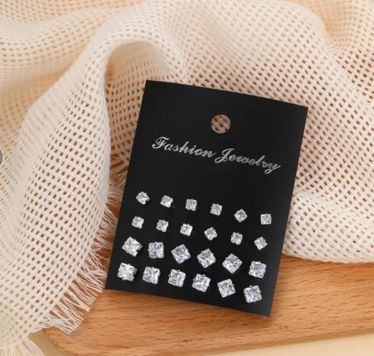 12 Pcs Zircon Earrings Set Briliant Shiny Stud Earrings for Women Simple Pearl Irregular Trendy Jewerly Accessories 2024 New