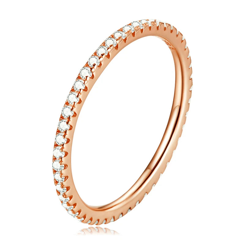 BAMOER 925 Sterling Silver Full pave ring Rainbow CZ Simulated Diamond Stackable Ring Platinum Plated Eternity Bands for Women