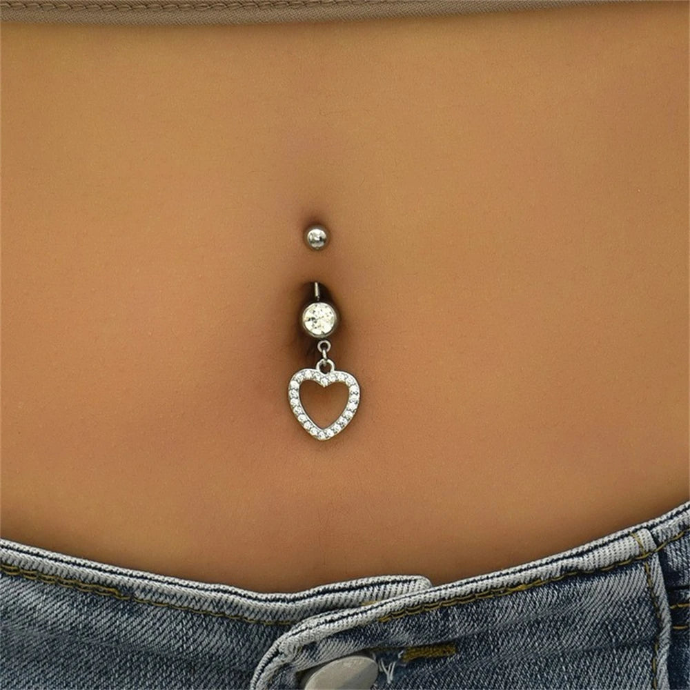 Shiny Rhinestone Heart Belly Button Nails Body Piercing Jewelry Sexy Crystal Belly Button Ring Wholesale Jewelry for Women