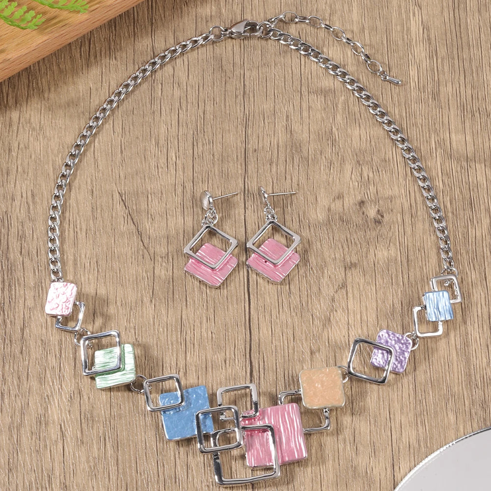 Fashion Simple Drip Oil Geometric Jewelry Sets for Women Accessories New Trendy Necklace and Earrings Set Daily Party Prom Gift