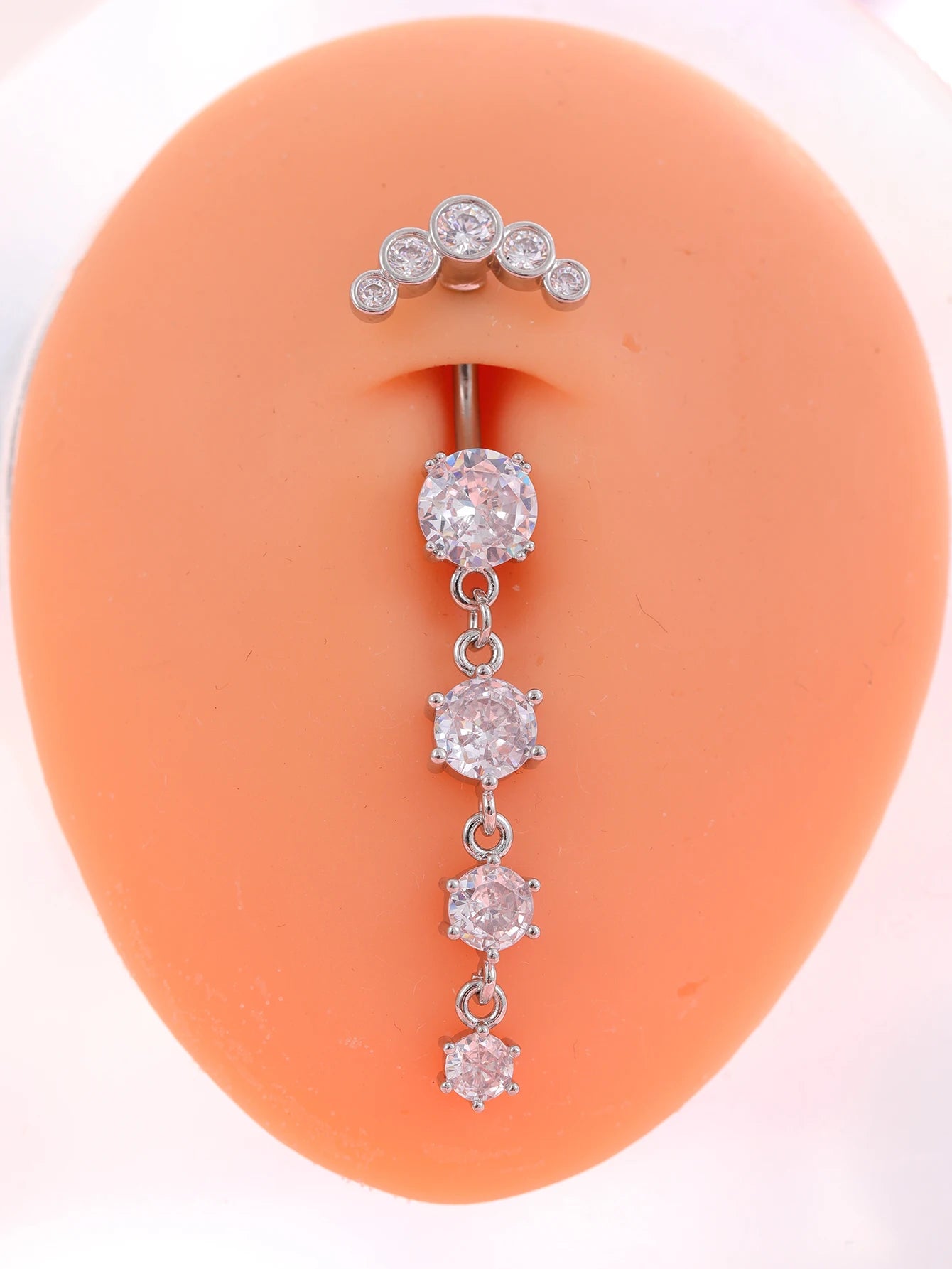 Gold Color Stainless Steel Belly Button Ring Long Dangled Flower CZ Crystal Navel Belly Piercing Rings for Women Sexy Jewelry