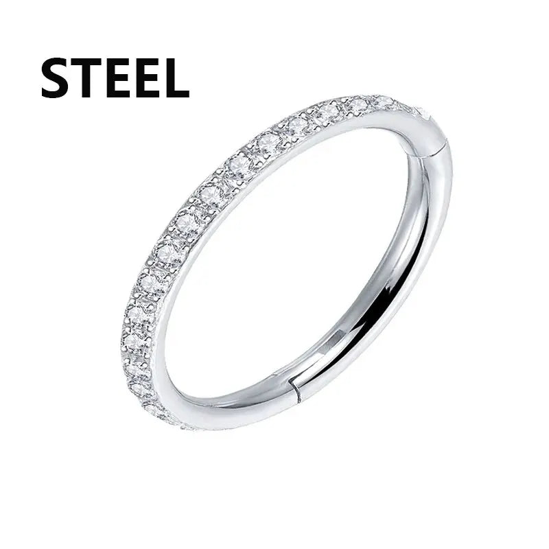 Stainless Stee Hinged Segment Hoop CZ Stone Nose Ring Nipple Ear Cartilage Tragus Helix Lip Earring Piercing Body Jewelry