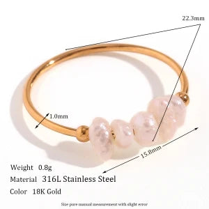 E.B.belle Elegant crushed freshwater pearls can be stacked stainless steel ring woman gold plated jewellery women Decoration