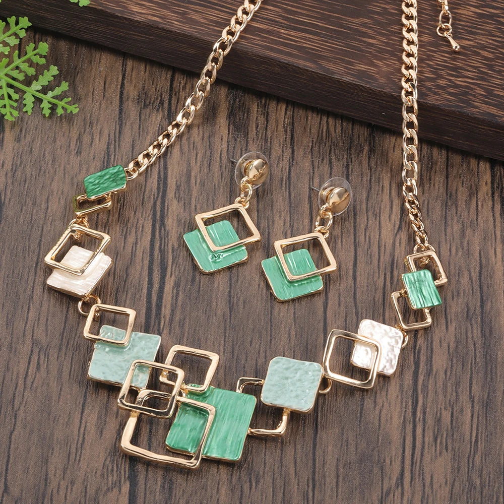 Fashion Simple Drip Oil Geometric Jewelry Sets for Women Accessories New Trendy Necklace and Earrings Set Daily Party Prom Gift