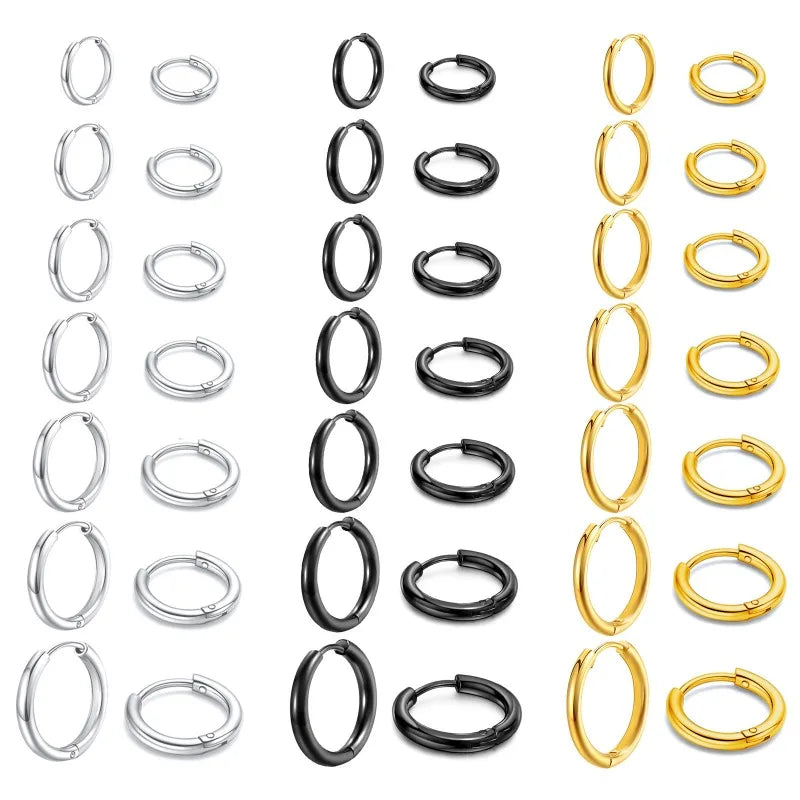 7Pairs/Kit Stainless Steel Huggies Hoop Earrings Multiple Sizes Unisex Sexy Ear Cartilage Piercing Jewelry Wholesale