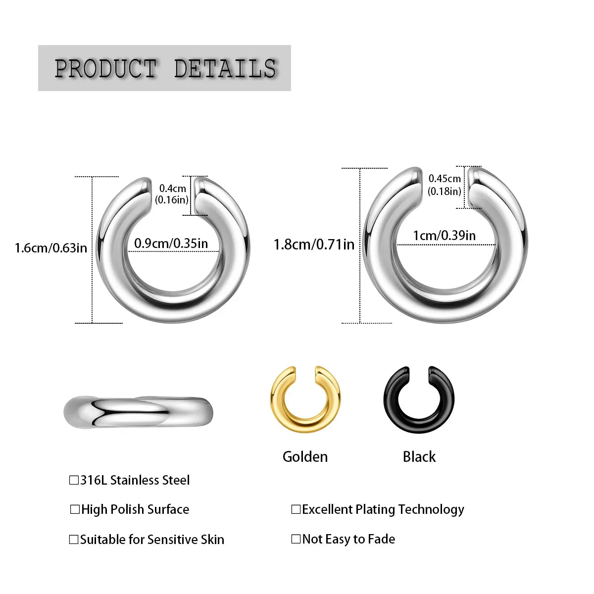 1pc Exaggerated c-Shaped Non-Piercing Nose Ring Fake Piercing Non-Piercing Ear Bone Clips For Men Ear Cuff Earrings
