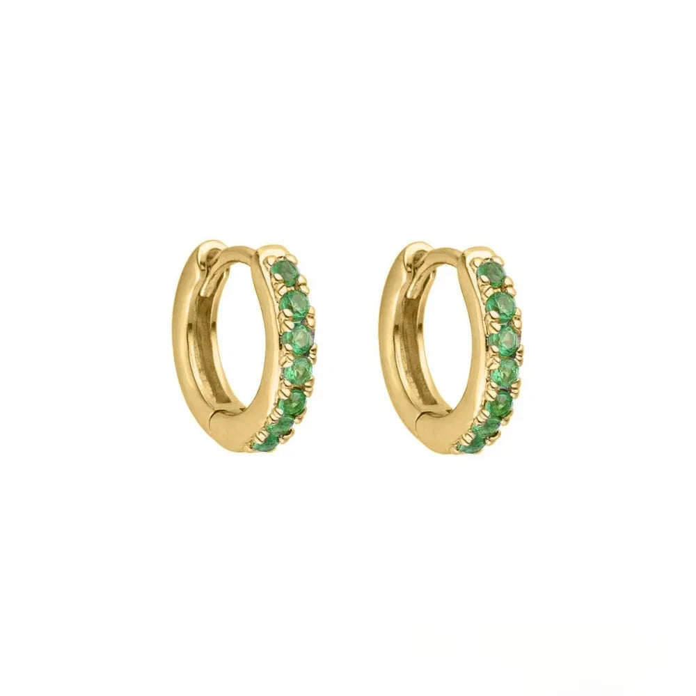 1/3Pairs Copper Green CZ Stone Huggie Hoop Earring Stud Gold Color Silver Black Geometric Cartilage Earrings For Women Jewelry