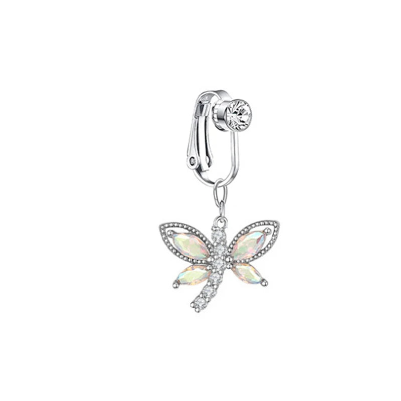 Faux Fake Belly Piercing Butterfly Leaves Dangling Long Fake Belly Button Pircing Clip On Umbilical Navel Cartilage Earring Clip