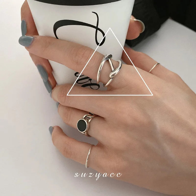 VENTFILLE 925 Sterling Silver Finger Rings New Fashion Creative Cross Hollow Chain Geometric Party Jewelry Gifts