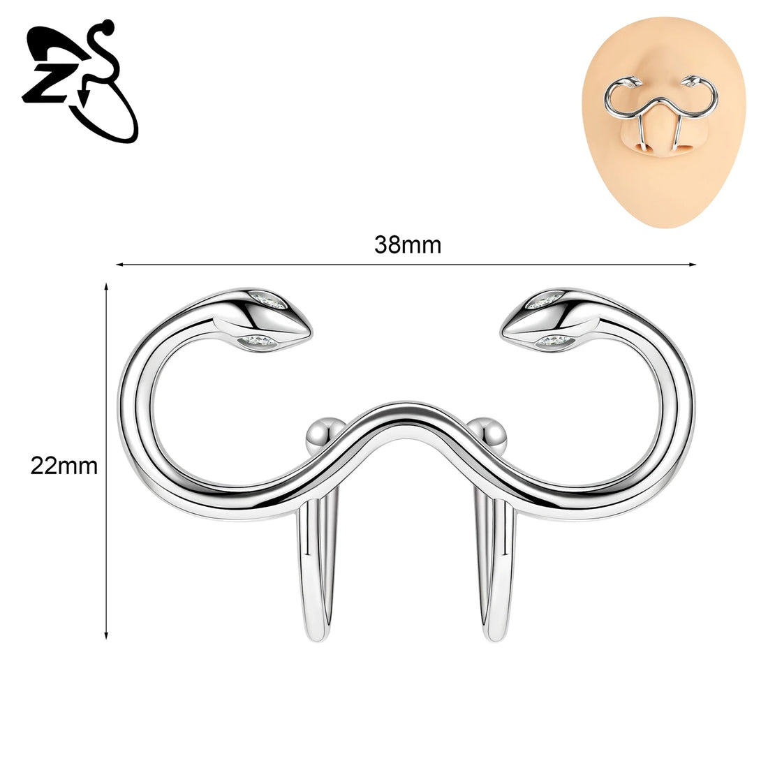 ZS 1 Piece Punk Stlye Fake Septum Ring For Men Women Irregular Nose Cuff Cyberpunk Non Piercing Clip On Nose Piercings Jewelry