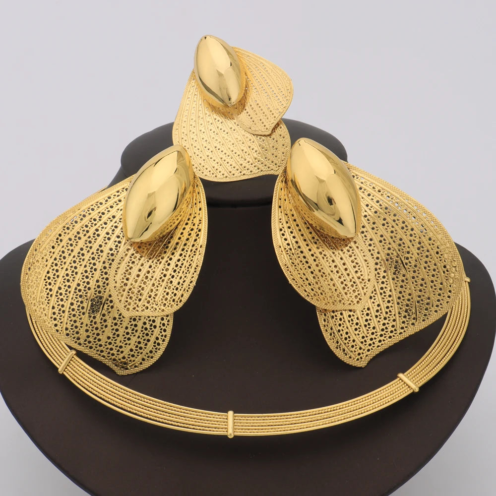 African Necklace Earrings Ring Set Geometric Irregular Design Women Nightclub Party Jewelry Anniversary Gift For Wedding
