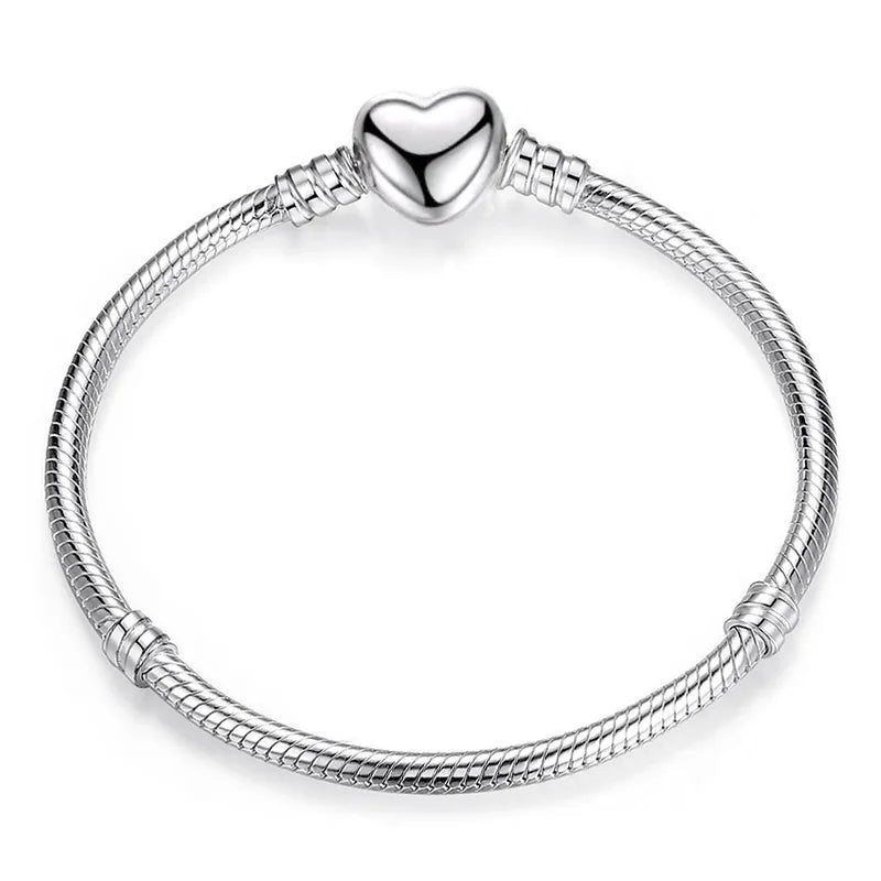 New 925 Sterling Silver 17-21cm Heart-Shaped Star, Moon Luxury Pendant Bracelet For DIY Bead Charms Women Jewelry Fashion Gifts