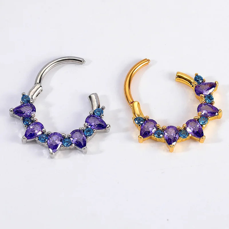 Fashion Gold Color Nose Rings for Women Earrings Surgical Steel Septum Ring Purple Cubic Zirconia Falso Nose Septum Piercing