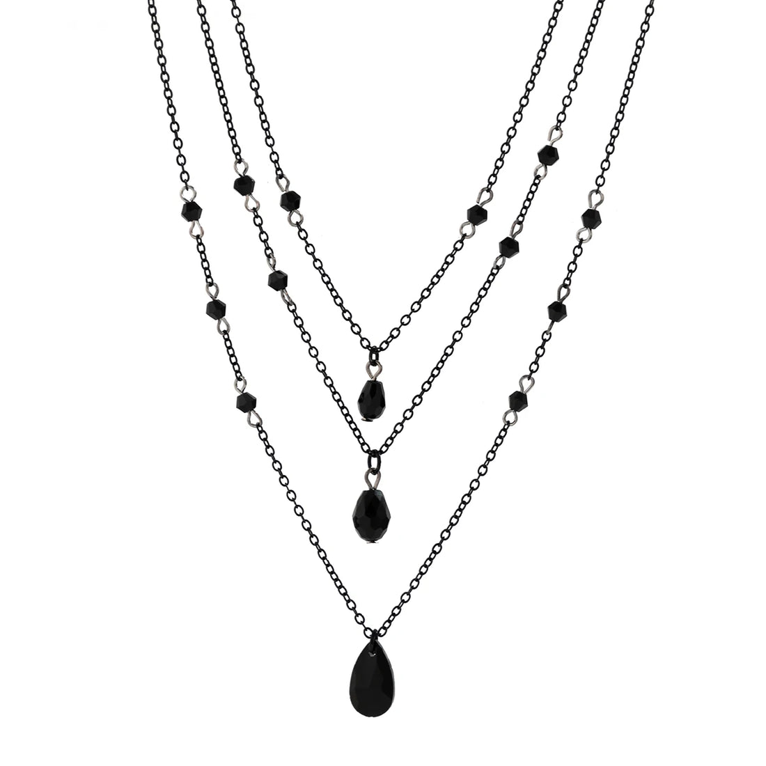 IngeSight.Z Gothic Multi layered Black Droplet Crystal Pendant Necklace Set for Women Vintage Black Metal Link Chain Choker Neck