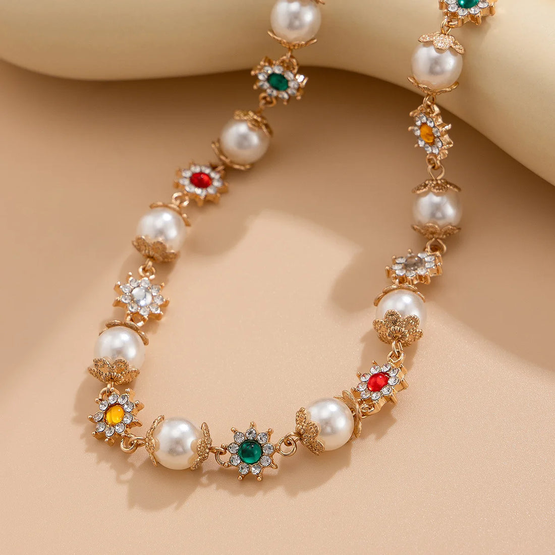 IFYOUOO Luxury Shinny Colorful Rhinestone Short Necklace Women Imitation Pearl Choker Jewelry Collar Wed Bridal Goth