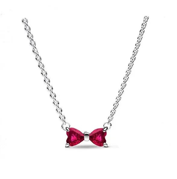 New Original 925 Sterling Silver Crown Bow Heart Set Ring Necklace Earring Crystal Women Valentine's Birthday Gift DIY Jewellery