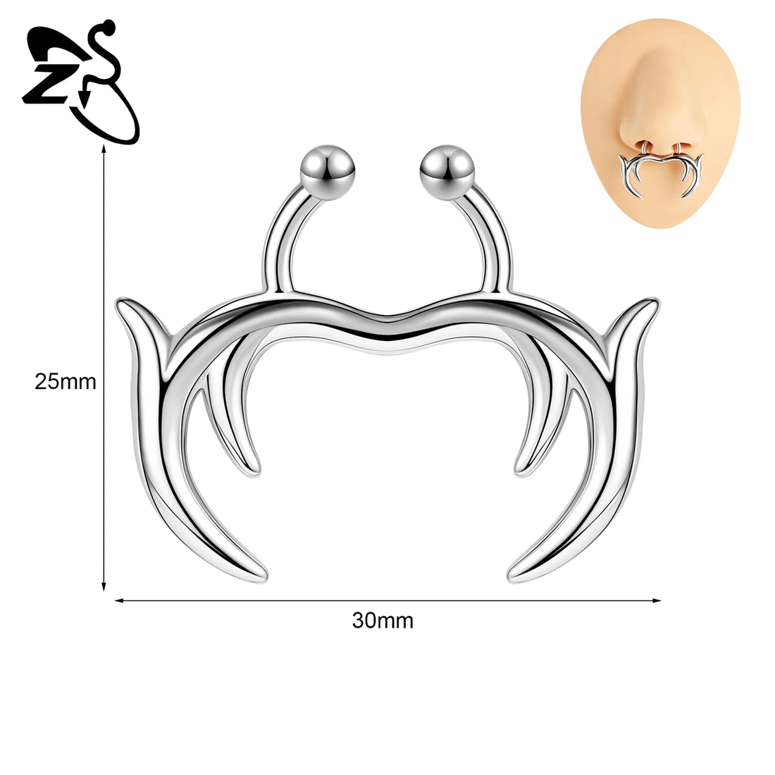 ZS 1 Piece Punk Stlye Fake Septum Ring For Men Women Irregular Nose Cuff Cyberpunk Non Piercing Clip On Nose Piercings Jewelry