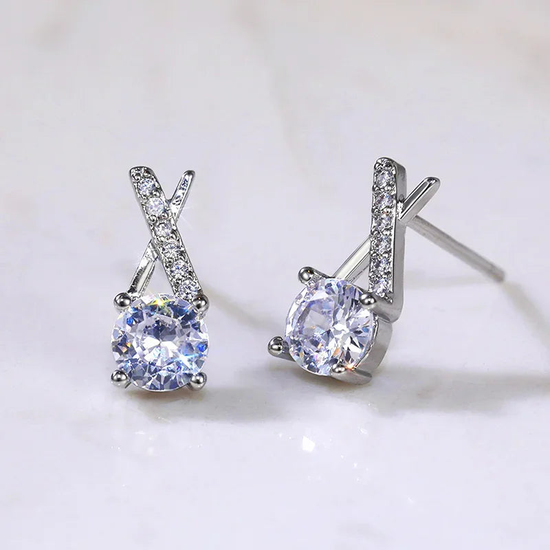 Huitan Luxury AAA CZ Stud Earrings For Women Romantic Elegant Female Daily Earrings 7 Colors Available Wholesale Dropshipping