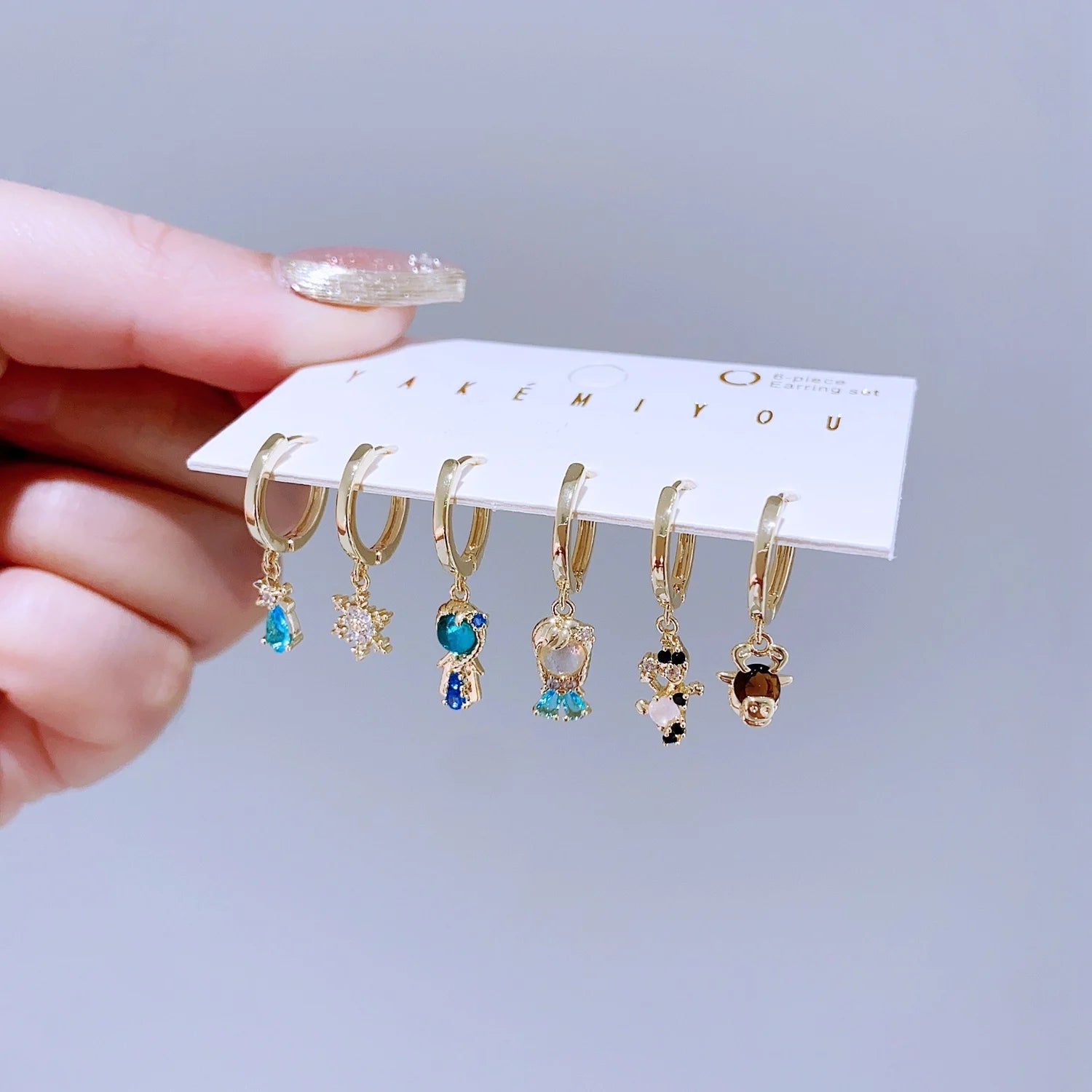 1 Set Mixed Design Frozen Cartoon Huggie Hoop Earrings for Women Gold Color Plated Cubic Zircon Jewelry