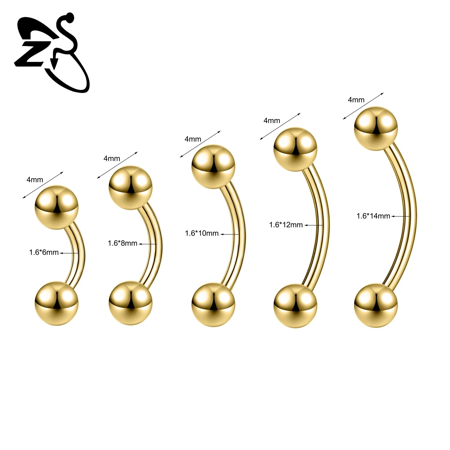 ZS 1PC Internal Thread 14/16/18G Stainless Steel Belly Button Ring 6MM-14MM Curved Navel Rings Helix Cartilage Piercings Jewelry