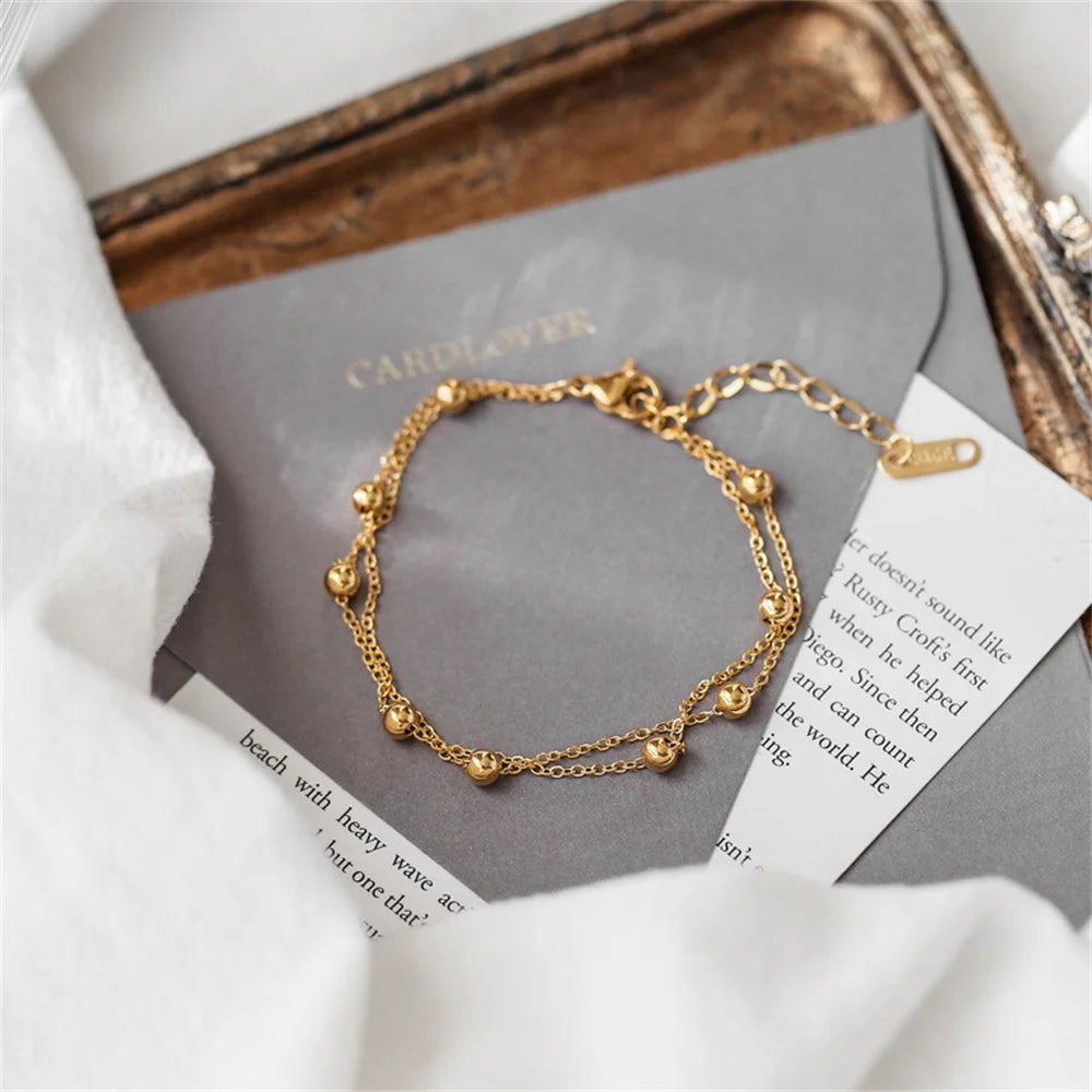 Gold Color Stainless Steel Bead Anklet Simple Multi-Layer Anklet For Women Fashion Jewelry Trendy Accessories Dropshipping