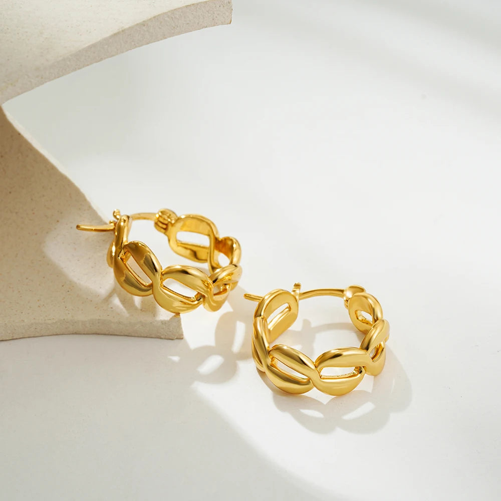 Fahsion Gold Color Twist Chain Link Hoop Earrings for Women Stainless Steel Statement Enamel Metal Huggie Earring Jewelry Aretes