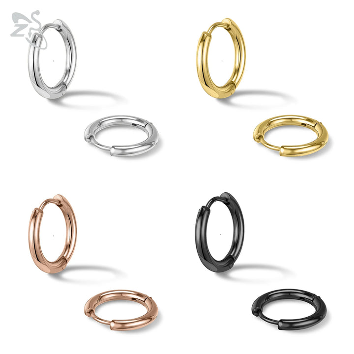 ZS 1PC Gold Color Huggie Hoop Earrings 316L Stainless Steel Tiny Earring 6-20MM Circle Cartilage Earring Helix Piercing 18/20G
