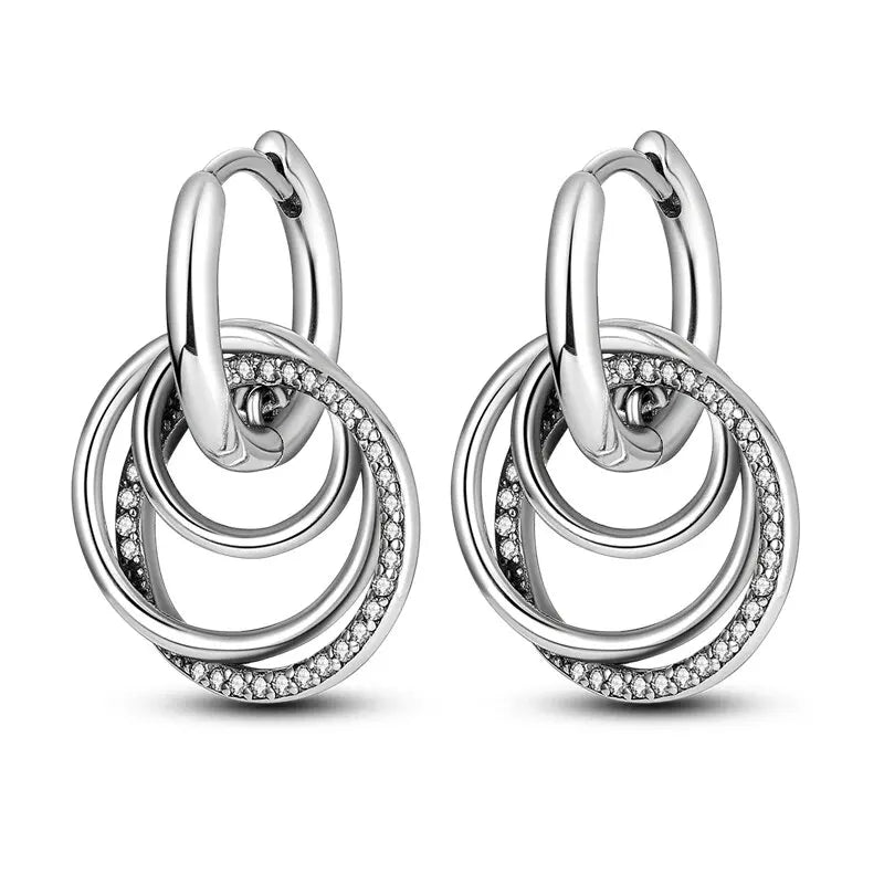 2024 New Sterling Silver S925 Oval Double Ring Close Set Serpentine Earring Drop Simple Jewelry For Women And Girls Party Gift