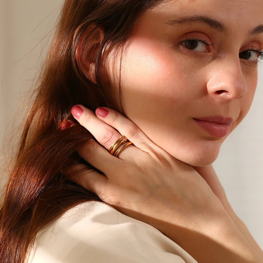 La. Muses Color Mix Dual Tone Multi-layer Circle Stainless steel Women's Ring Trendy Fashion Daily Versatile Jewelry