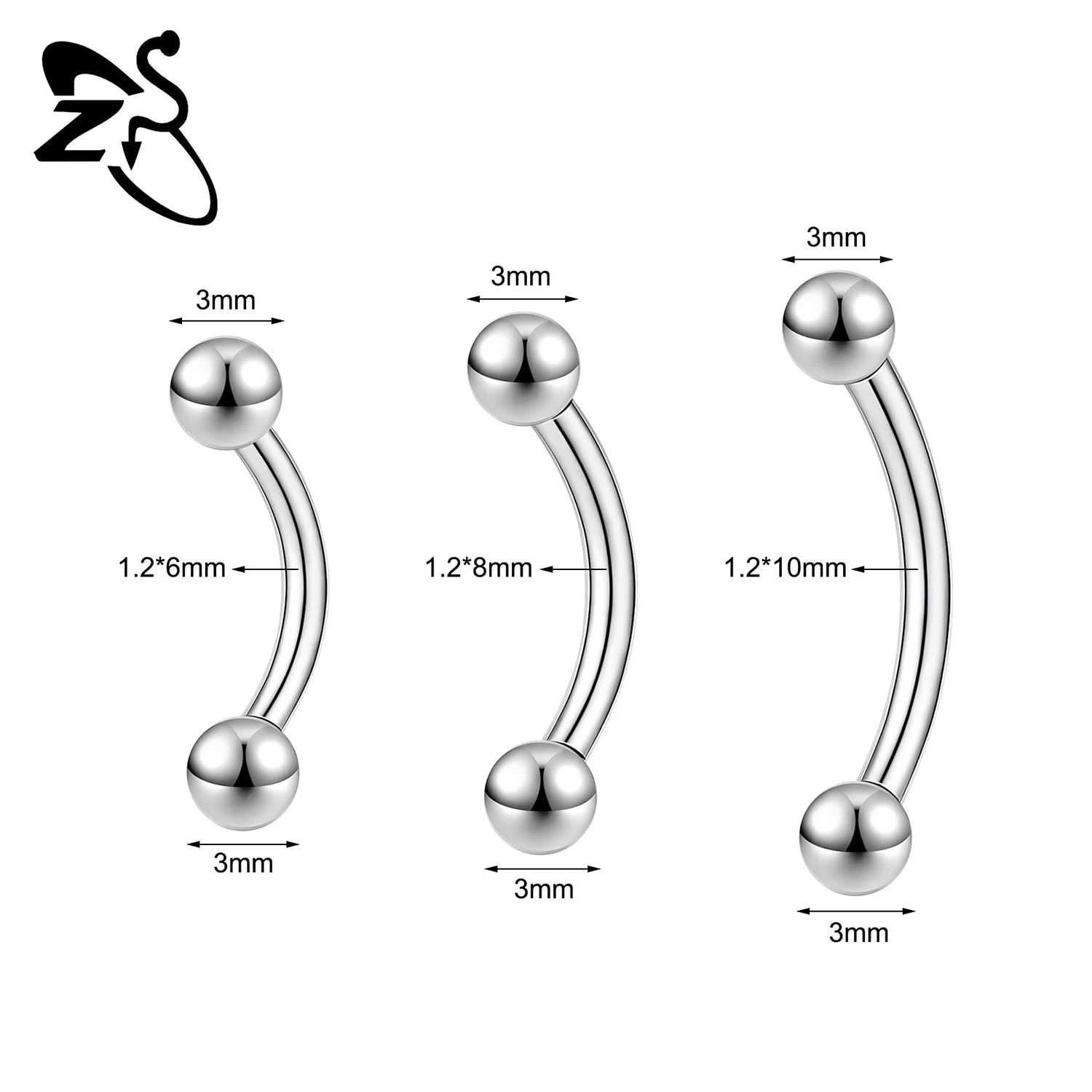 ZS 1PC Internal Thread 14/16/18G Stainless Steel Belly Button Ring 6MM-14MM Curved Navel Rings Helix Cartilage Piercings Jewelry