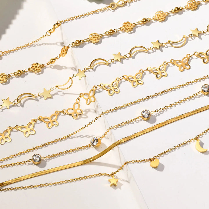 Women's Waterproof Stainless Steel Dainty Bead Charm Chain Anklet Jewelry, Gold Color Minimalist Anklets For Daily Beach Holiday
