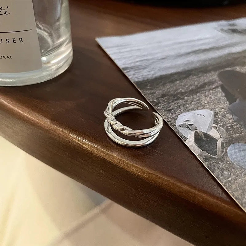 VENTFILLE 925 Sterling Silver Finger Rings New Fashion Creative Cross Hollow Chain Geometric Party Jewelry Gifts