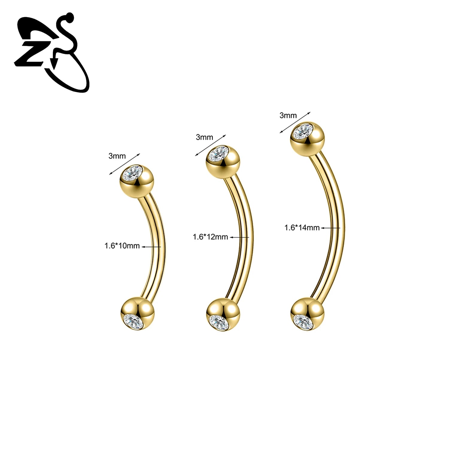 ZS 1PC Internal Thread 14/16/18G Stainless Steel Belly Button Ring 6MM-14MM Curved Navel Rings Helix Cartilage Piercings Jewelry