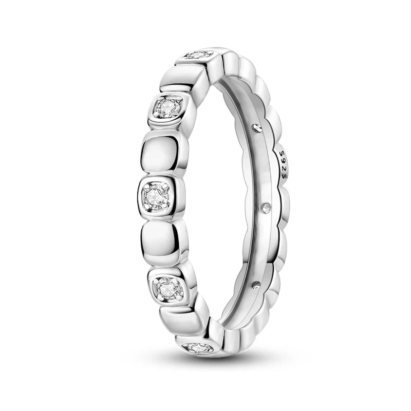 Women's 925 Sterling Silver Geometric Overlapping Zircon Classic Design Rings Anniversary Birthday Engagement Fine Jewelry