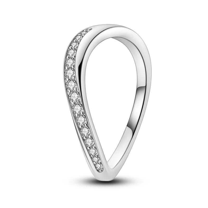 Women's 925 Sterling Silver Geometric Overlapping Zircon Classic Design Rings Anniversary Birthday Engagement Fine Jewelry