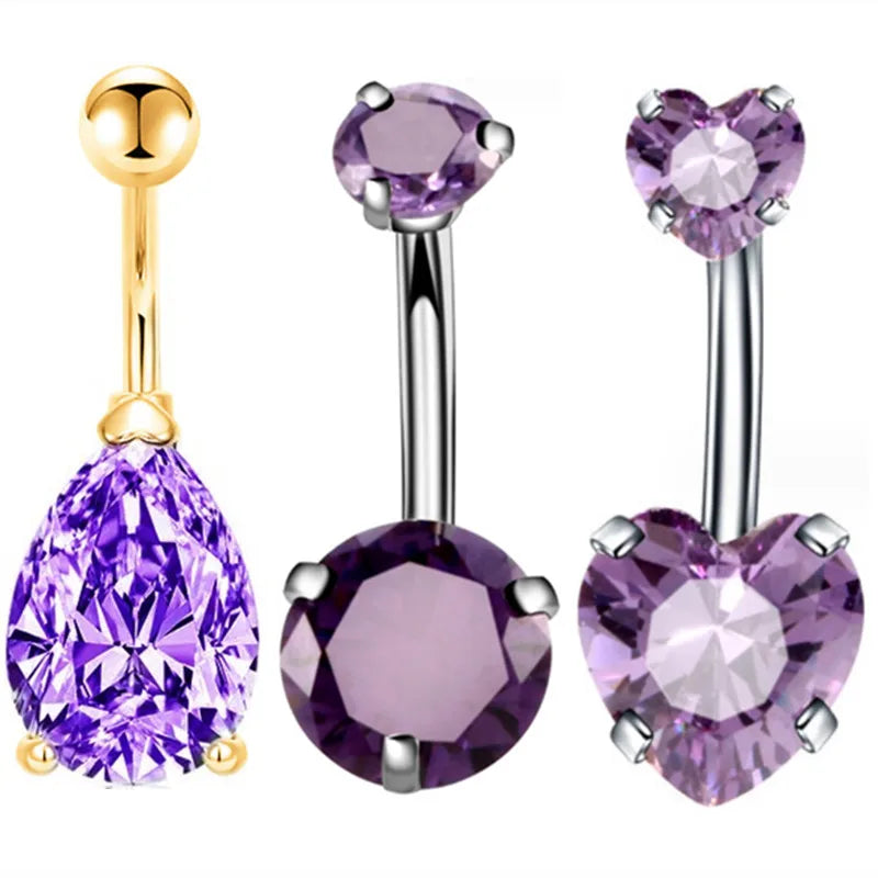 3PCS Heart Crystal Belly Button Piercing Jewelry Set Red Cz Navel Piercing Bulk Flower Belly Rings Pack Piercing Ombligo Lote