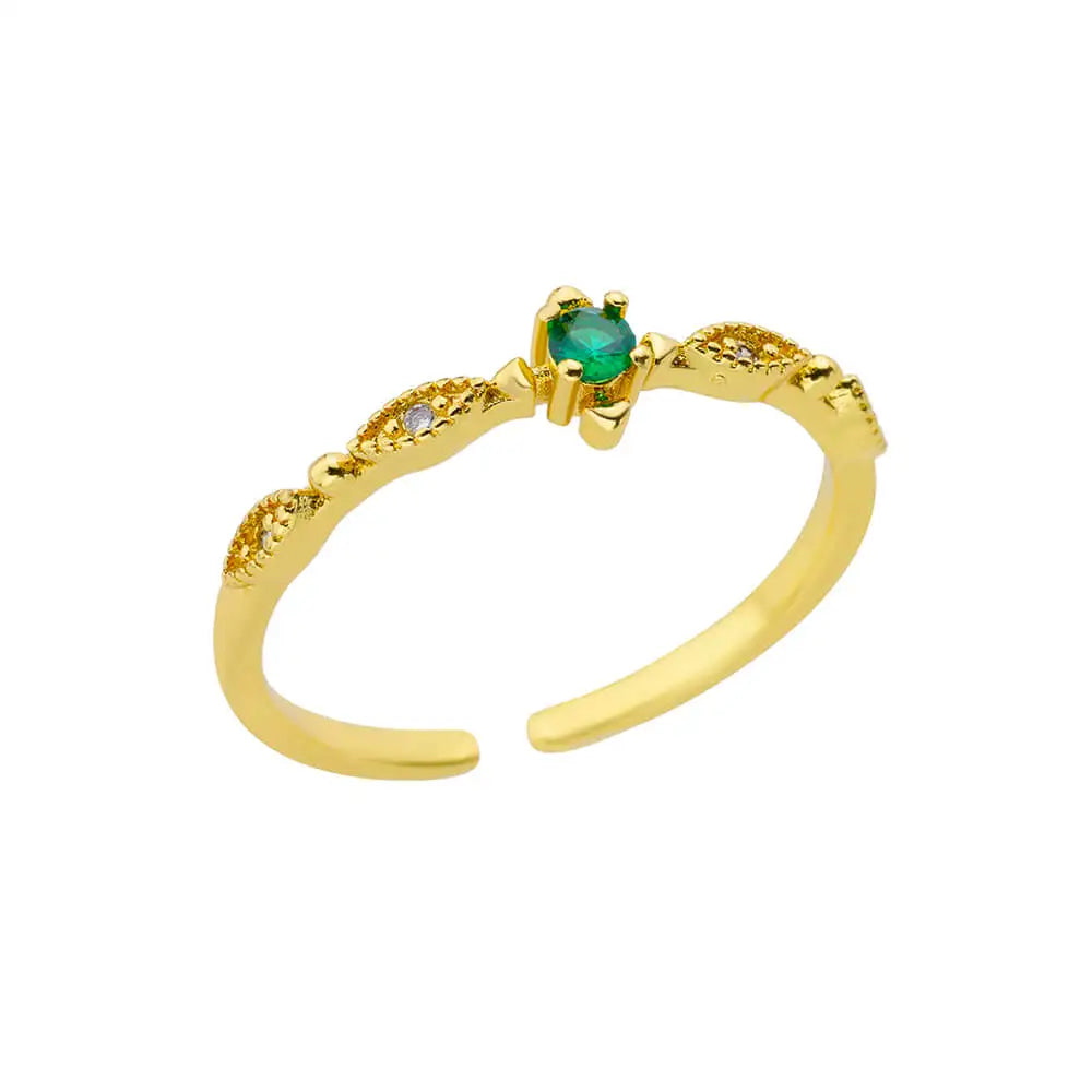 Mini Zircon Green Rings For Women Stainless Steel Gold Color Adjustable Finger Ring Engagement Wedding Christmas Jewelry Gift