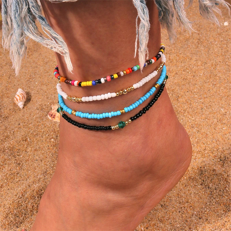Bohemian Handmade Colorful Beads Anklets Summer Beach On Leg Foot Chain Bracelet Anklet Women Girls Holiday Jewelry Gifts
